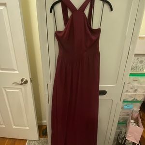 Lulus criss cross high neck floor length gown in burgundy